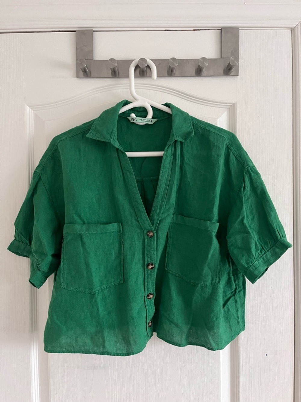 Zara Emerald Green Short Sleeve Button-Front Shirt